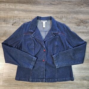 Vintage True Blue Denim Jacket With Red Accents & Red Buttons